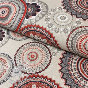 Tissu déco Linenlook Geometric mandala red