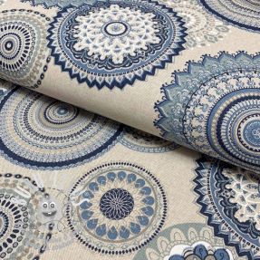 Tissu déco Linenlook Geometric mandala blue