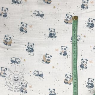 Tissu double gaze/mousseline Panda white digital print