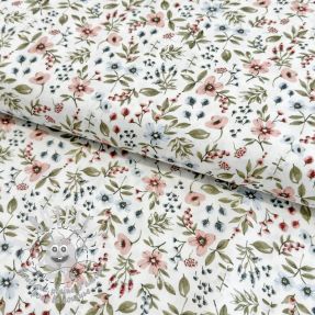 Tissu coton Small flowers white army green