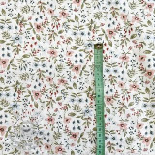 Tissu coton Small flowers white army green