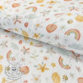 Tissu double gaze/mousseline Fruit white digital print