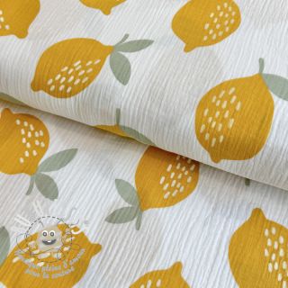 Tissu double gaze/mousseline Lemons white