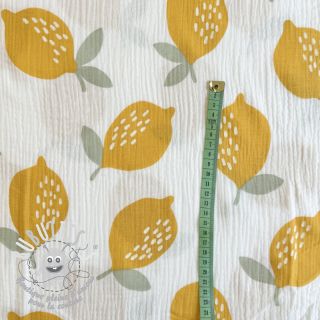 Tissu double gaze/mousseline Lemons white