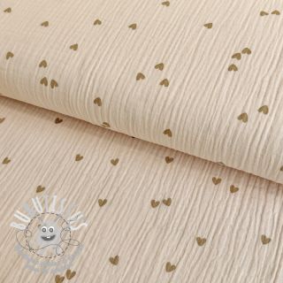 Tissu double gaze/mousseline Small hearts sand