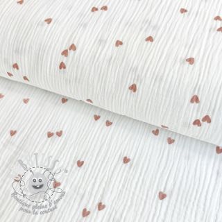 Tissu double gaze/mousseline Small hearts white