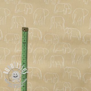 Tissu coton Elephants line Art Snoozy light yellow