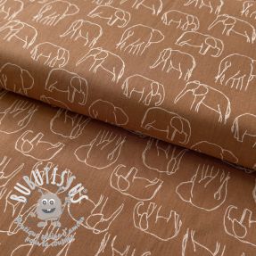 Tissu coton Elephants line Art Snoozy brick