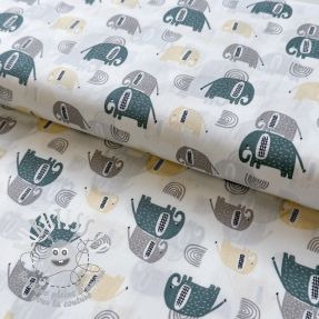 Tissu coton Elephants Snoozy old green