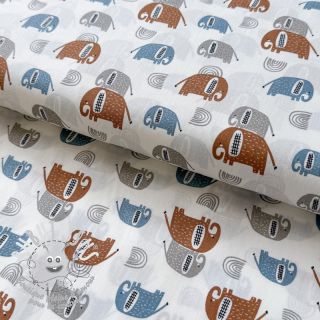 Tissu coton Elephants Snoozy brick