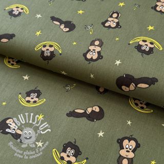 Tissu coton Monkeys Snoozy camo green