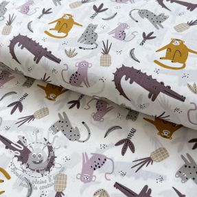 Tissu coton Jungle animals Snoozy old pink