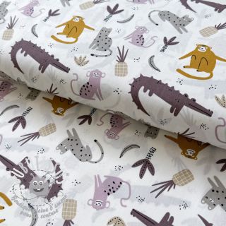 Tissu coton Jungle animals Snoozy old pink