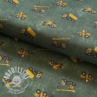Tissu coton Jeans construction vehicles army