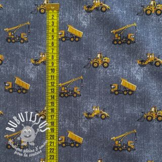 Tissu coton Jeans construction vehicles anthracite