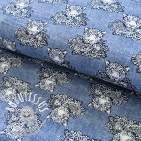 Tissu double gaze/mousseline Jeans melange leopard blue