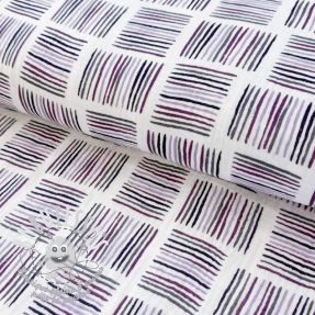 Tissu double gaze/mousseline Square stripes Snoozy violet