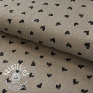 Tissu double gaze/mousseline Draw heart Snoozy pebble