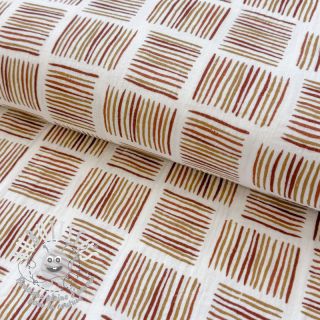 Tissu double gaze/mousseline Square stripes Snoozy brick