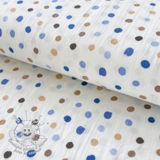 Tissu double gaze/mousseline Big dots Snoozy old blue