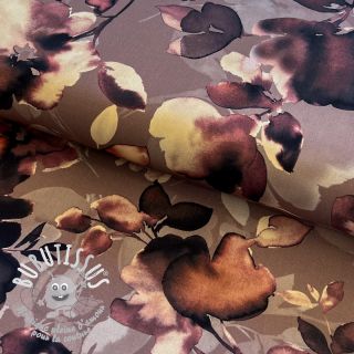 Viscose Twill water painted floral brown digital print