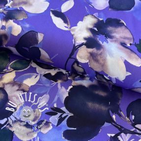 Viscose Twill water painted floral blue digital print