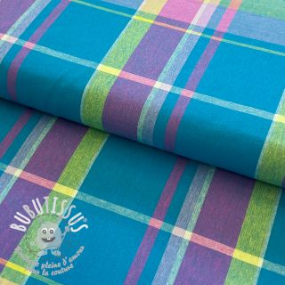 Tissu coton Check madras petrol