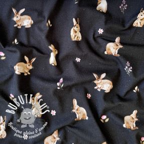 Jersey Rabbits and flowers navy digital print