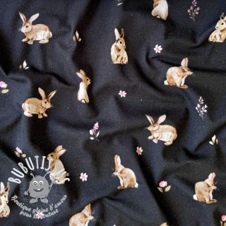 Jersey Rabbits and flowers navy digital print