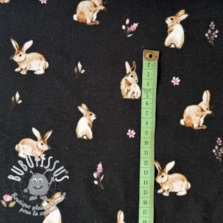 Jersey Rabbits and flowers navy digital print