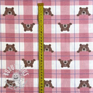 Tissu coton FLANNEL Bear check light pink