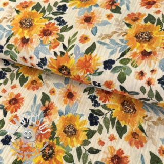 Tissu double gaze/mousseline Summer flowers white digital print