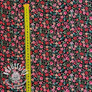 Tissu coton Mimi flowers black red digital print