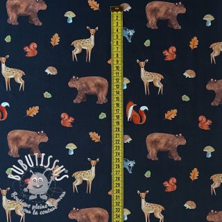 Tissu coton Animals in the wood navy digital print