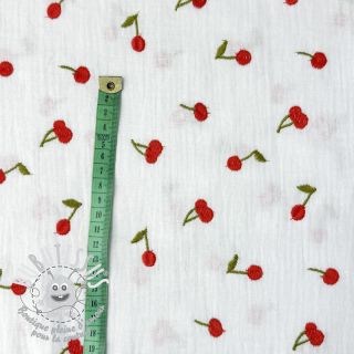 Tissu double gaze/mousseline EMBROIDERY Cherries white