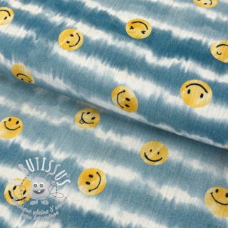 Tissu double gaze/mousseline Happy faces jeans digital print