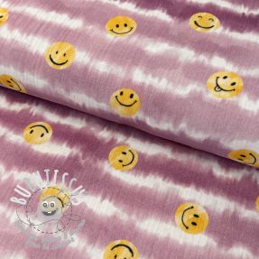 Tissu double gaze/mousseline Happy faces blush digital print