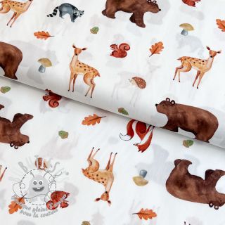 Tissu coton Animals in the wood white digital print