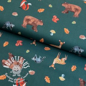 Tissu coton Animals in the wood dark green digital print