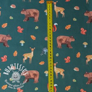 Tissu coton Animals in the wood dark green digital print