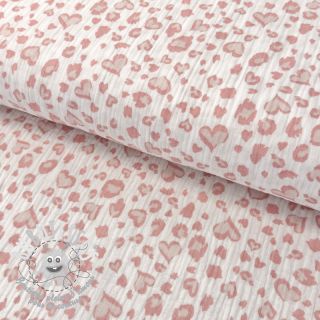 Tissu double gaze/mousseline Animal skin hearts white