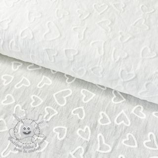 Tissu coton VOILE Embroidery Hearts white