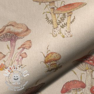 Tissu déco Linenlook premium Mushroom Hand Drawn digital print