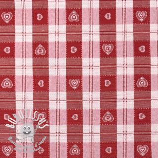 Tissu déco jacquard DOUBLE FACE Landhaus Heart Check dark red