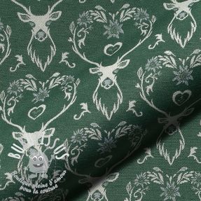 Tissu déco jacquard DOUBLE FACE Landhaus Deer Heart forest green