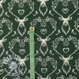 Tissu déco jacquard DOUBLE FACE Landhaus Deer Heart forest green