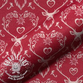 Tissu déco jacquard DOUBLE FACE Landhaus Deer Heart dark red