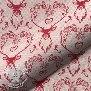 Tissu déco jacquard DOUBLE FACE Landhaus Deer Heart dark red