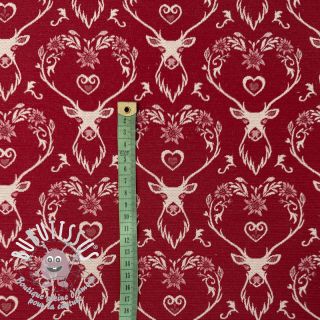 Tissu déco jacquard DOUBLE FACE Landhaus Deer Heart dark red