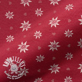 Tissu déco jacquard DOUBLE FACE Landhaus Edelweiss dark red